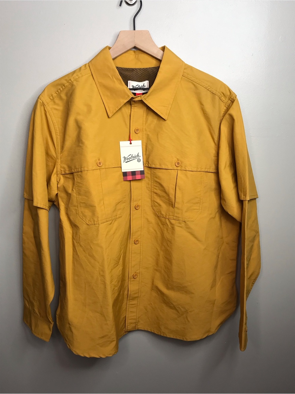 Woolrich Target Men’s Lined Fishing Button-Down Shirt in Mustard Yellow Sz Small